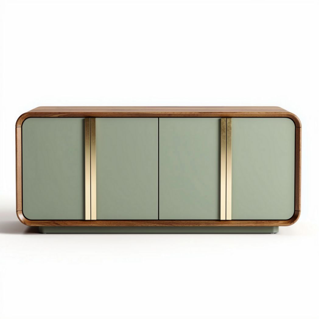 Modern wooden sideboard with green doors and gold accents 120 x 40 x 60cm