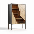 Wood and metal display cabinet with geometric design 80 x 40 x 150cm