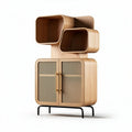 Modern wooden cabinet with woven rattan doors for living room storage