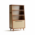 Wooden bookshelf with four open shelves and one storage cabinet in beige and brown 80 x 40 x 150cm