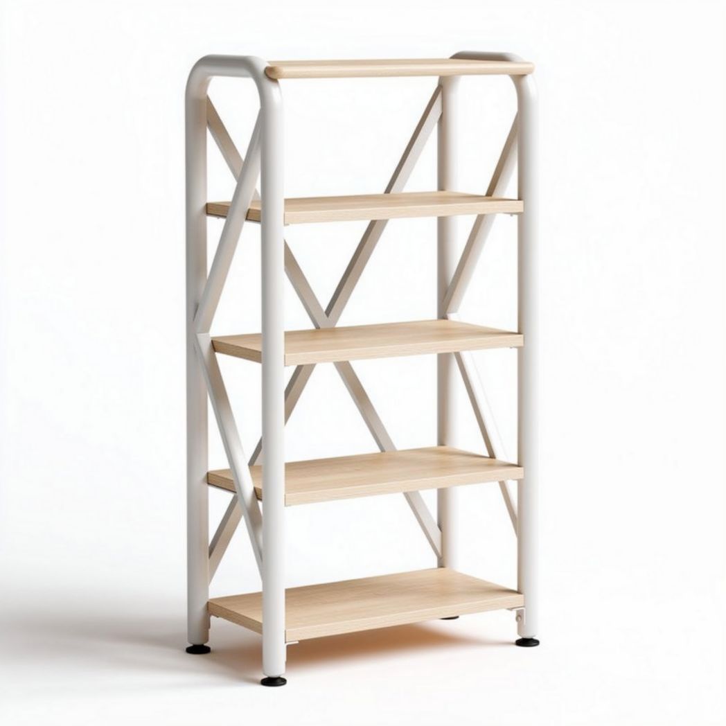 Wooden shelving unit with metal frame for home and office organization 80 x 40 x 160cm