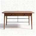 Wooden desk with storage drawer and metal frame in brown finish 120 x 60 x 75cm
