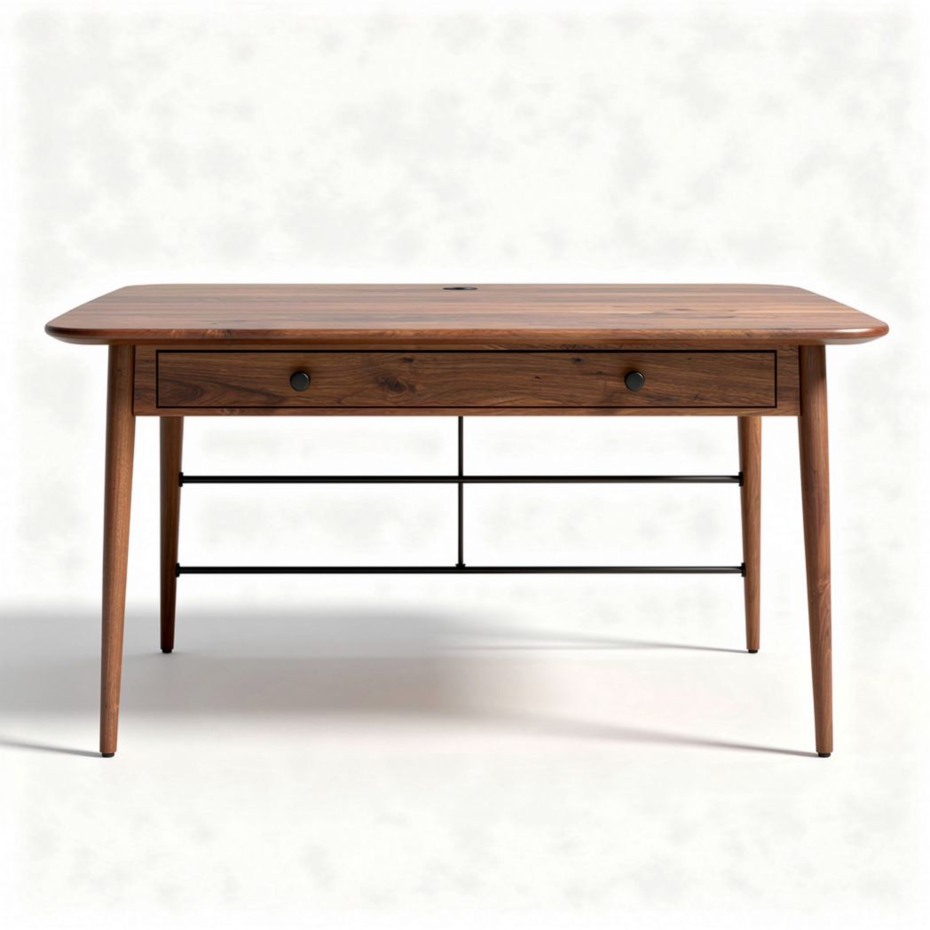Wooden desk with storage drawer and metal frame in brown finish 120 x 60 x 75cm