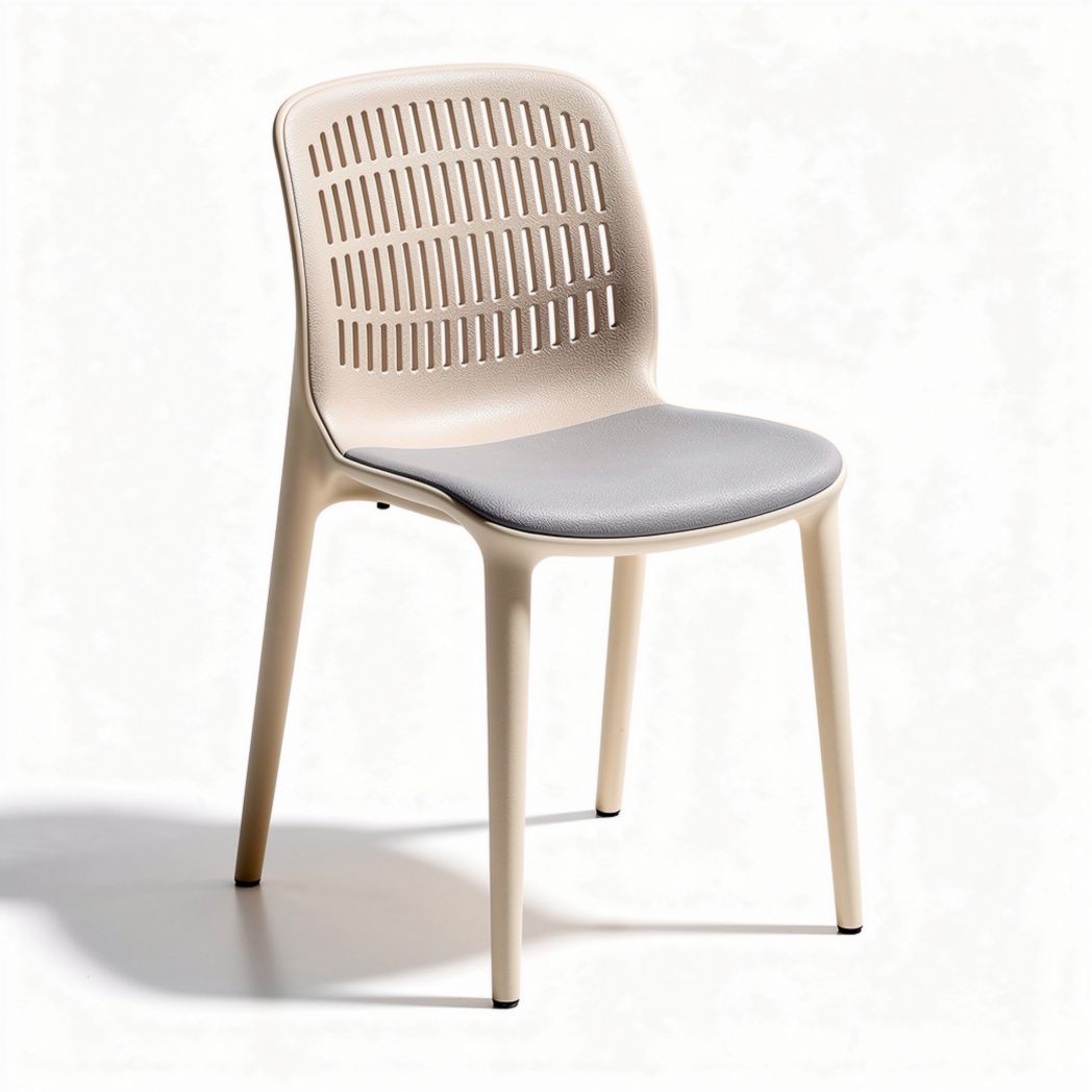 Plastic dining chair with breathable backrest and padded seat in beige gray 40 x 40 x 85cm
