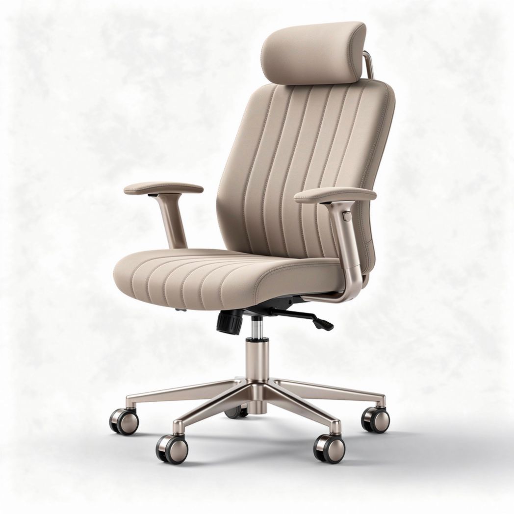 Leather office chair with adjustable headrest and ergonomic design 60 x 60 x 110cm