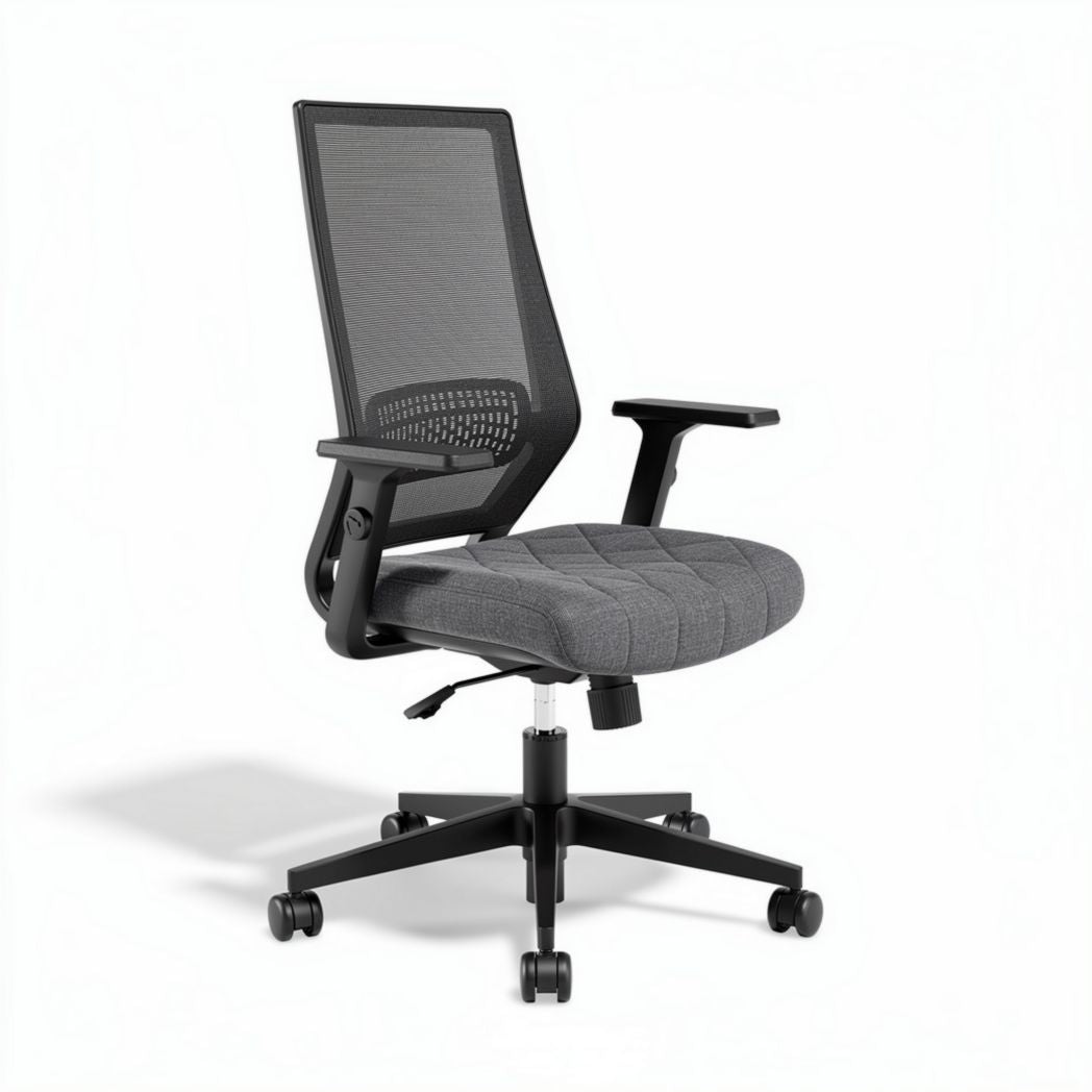 Mesh office chair with adjustable arms and ergonomic design gray fabric 45 x 60 x 90cm