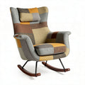 Rocking chair with patchwork fabric upholstery and wooden base 80 x 80 x 105cm