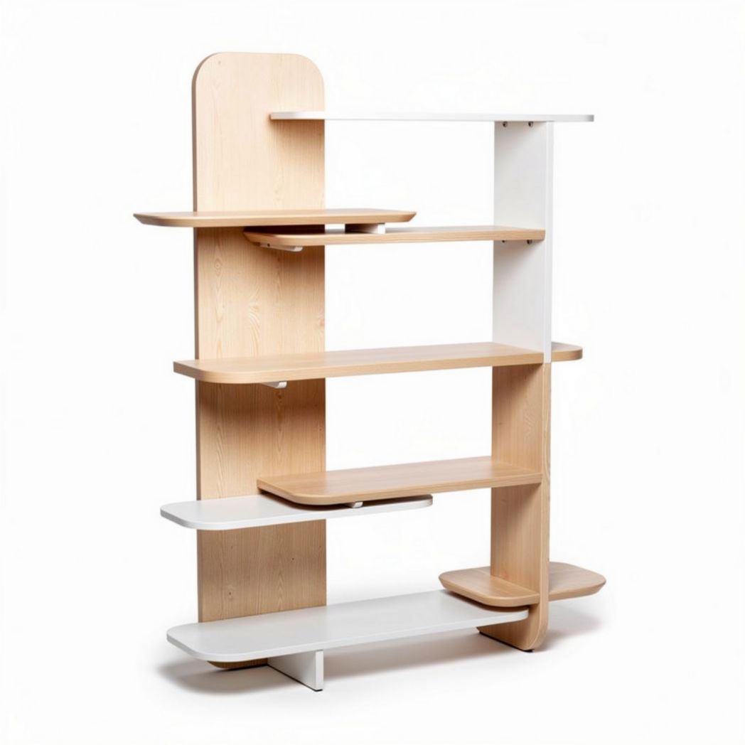 Wooden shelving unit with white accents for storage and display 80 x 40 x 150cm