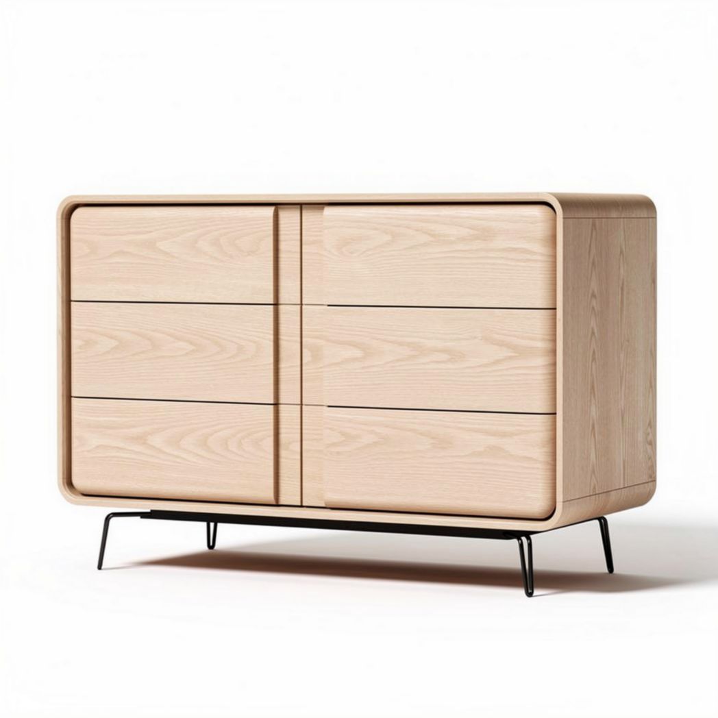 Natural wood storage cabinet with four drawers and metal legs 100 x 50 x 75cm
