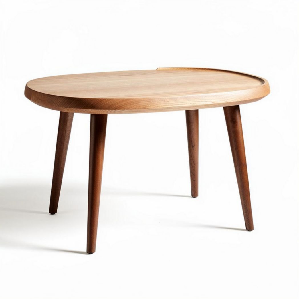 Natural wood coffee table with round design and tapered legs 100 x 60 x 75cm